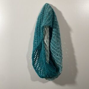 Handmade Crochet 100% cotton Infinity Scarf Teal Ombre Teal to White